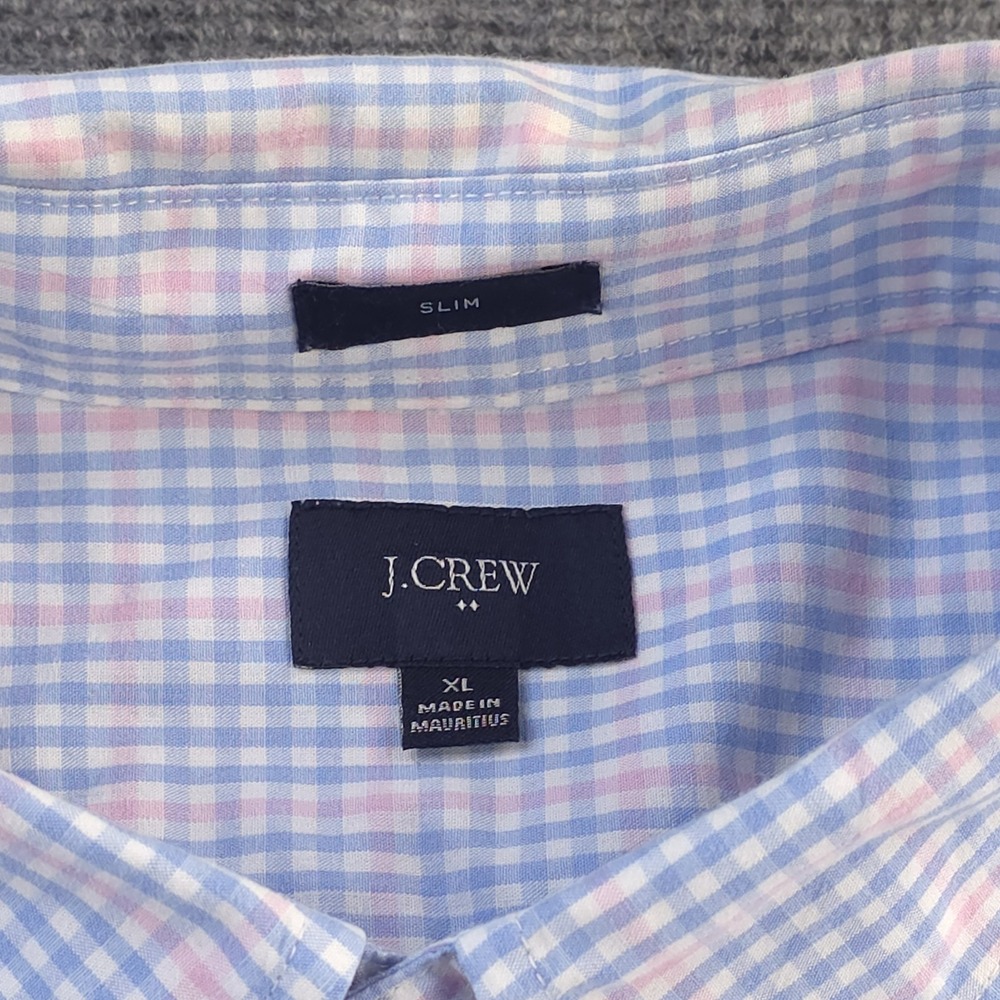 J Crew Shirt XL Slim Fit Pink Blue Check Long Sleeve Button Down Cotton Pocket - Picture 4 of 9